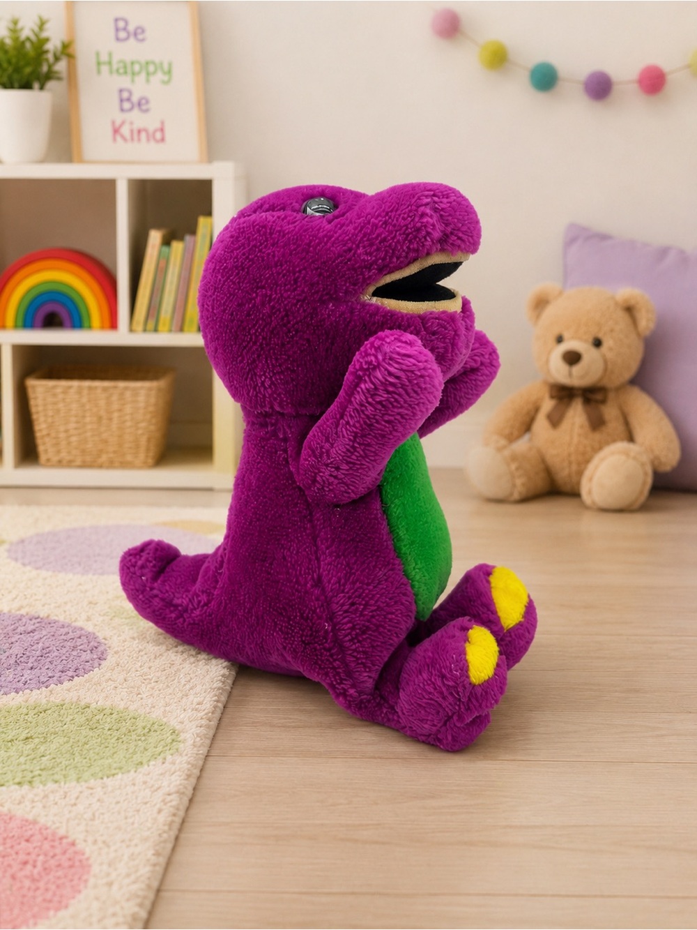 Vtg Barney Dinosaur Plush 9” Purple Stuffed Animal Toy Embroidered Foot 90s